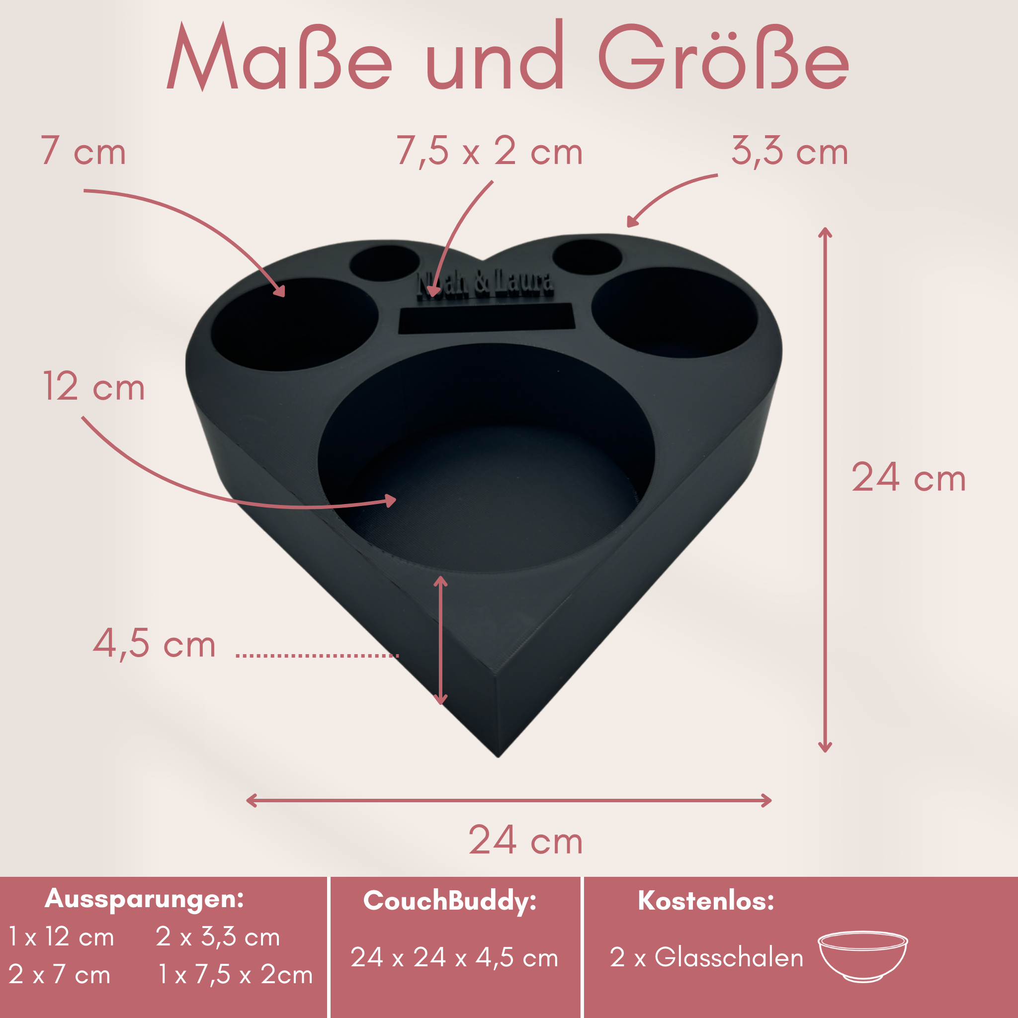Couchbuddy Herzform inkl. 2 Glasschalen - Gefüllte Form