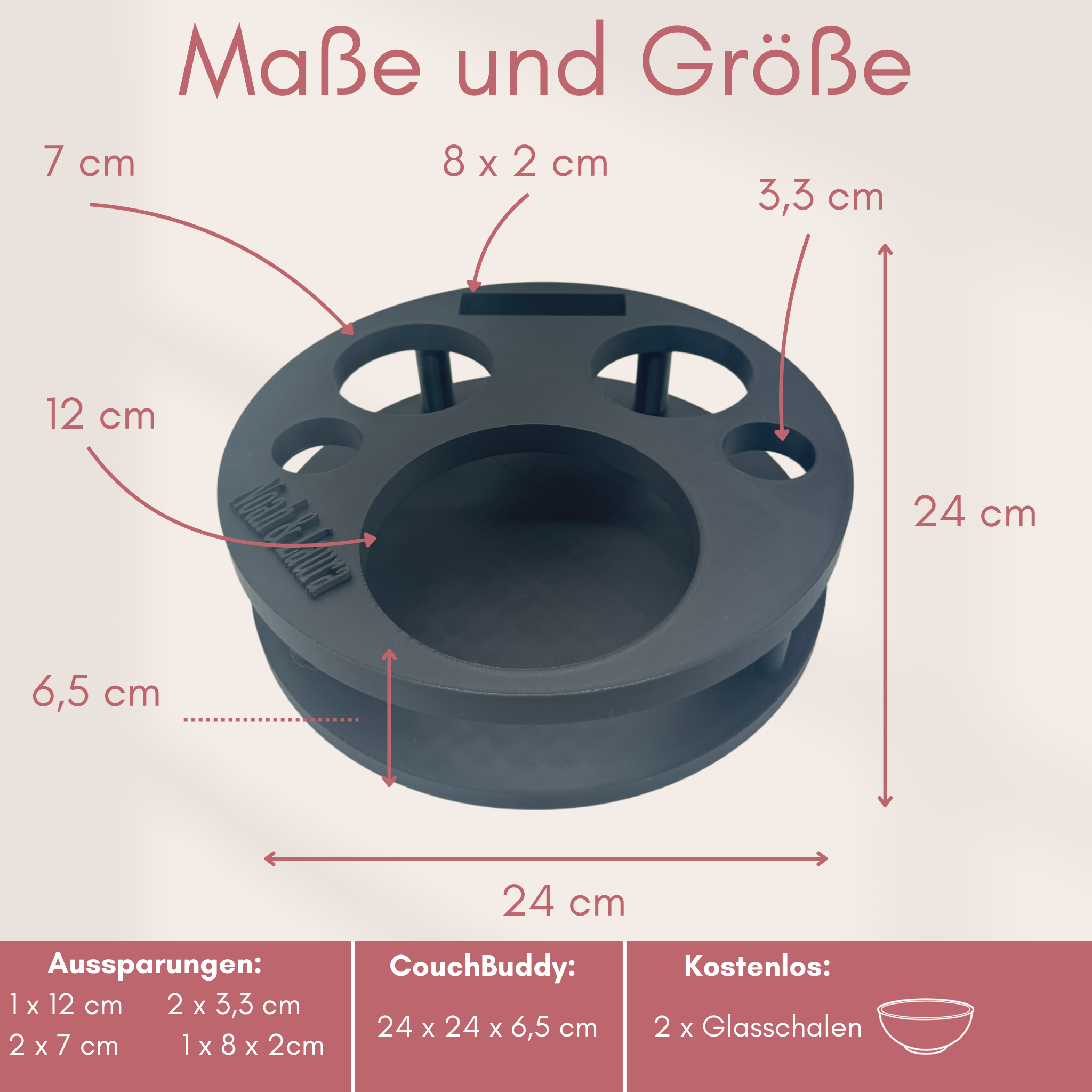Couchbuddy Rund inkl. 2 Glasschalen - Freie Form