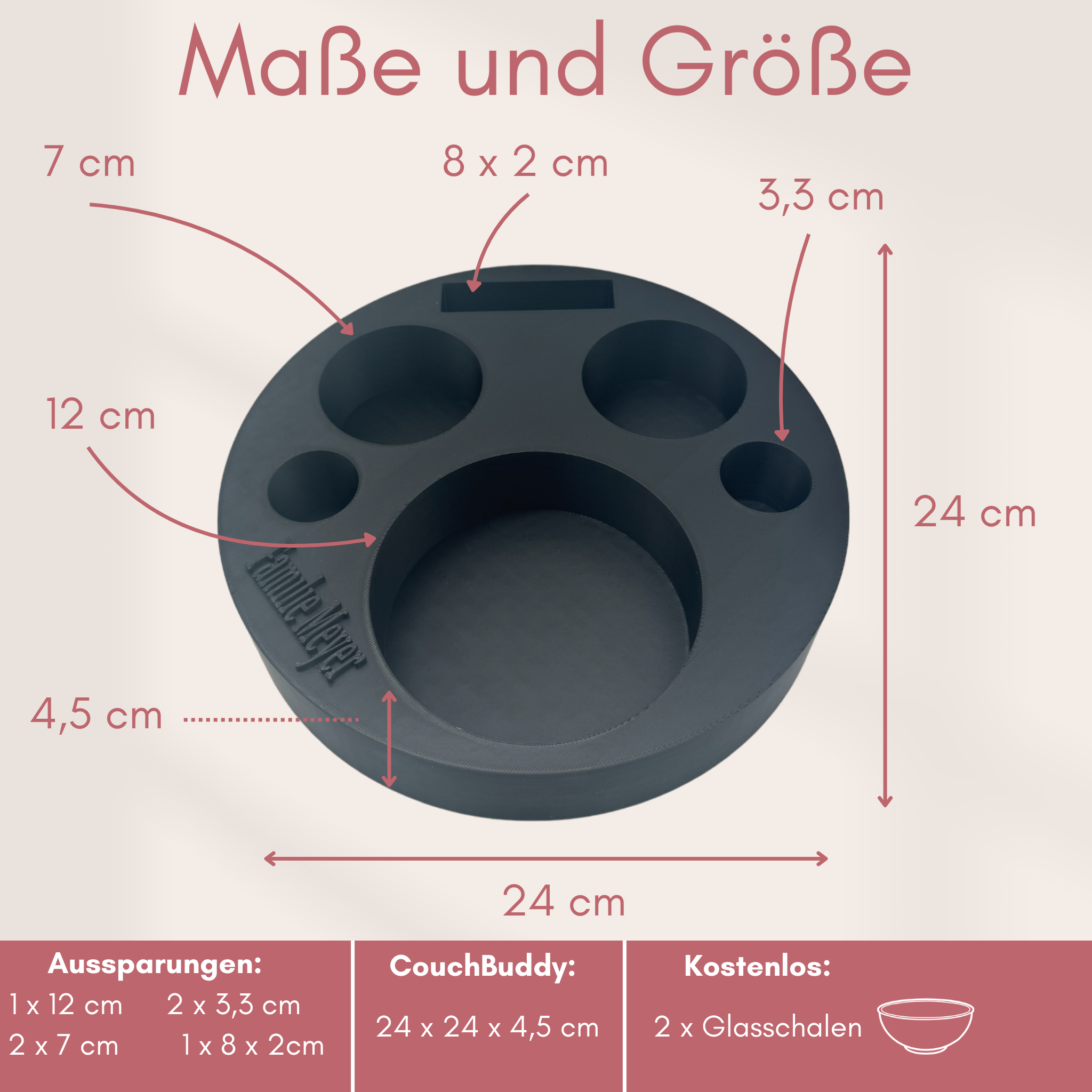 Couchbuddy Rund inkl. 2 Glasschalen - Gefüllte Form