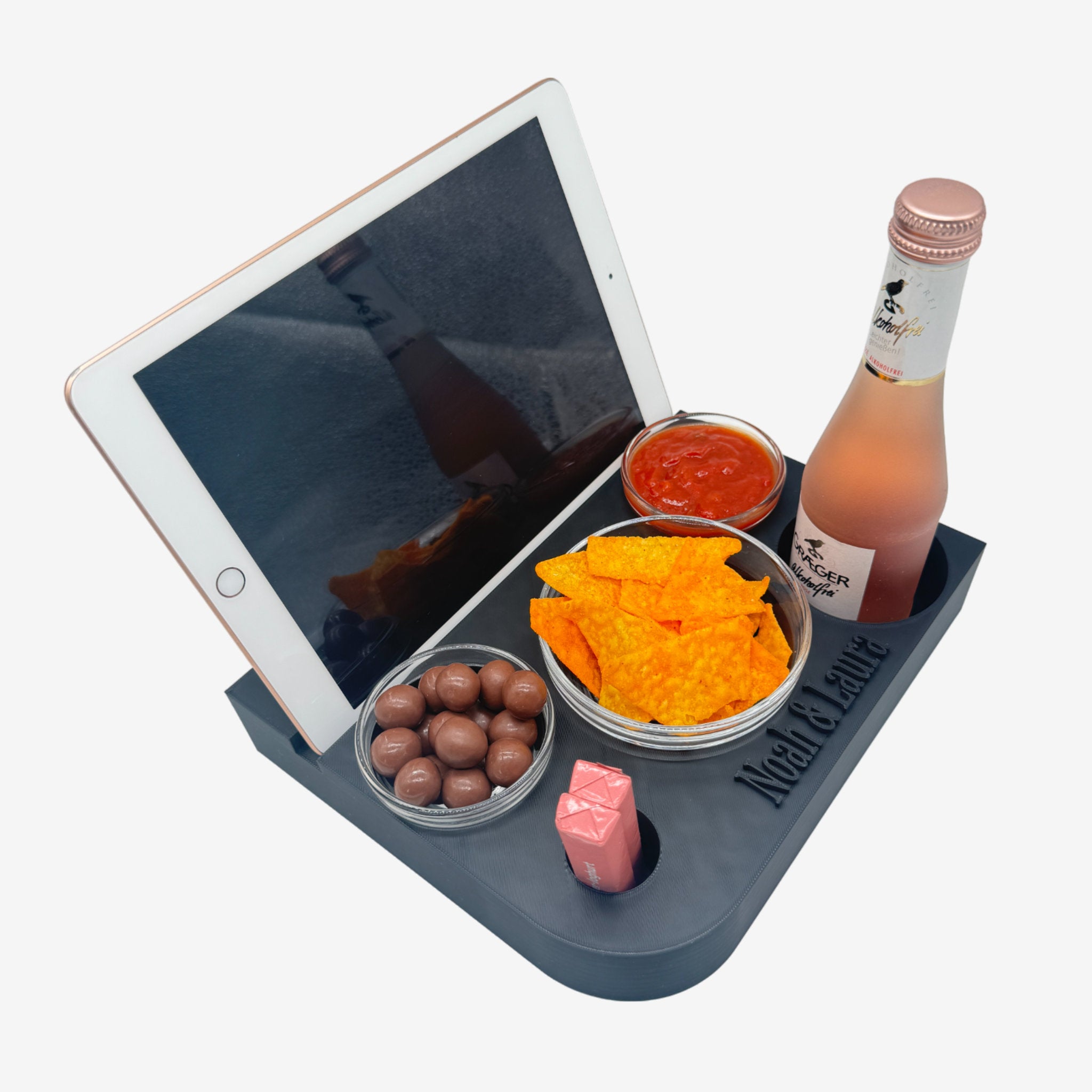 Couchbuddy Eckig mit Tablethalter und 2 Glasschalen