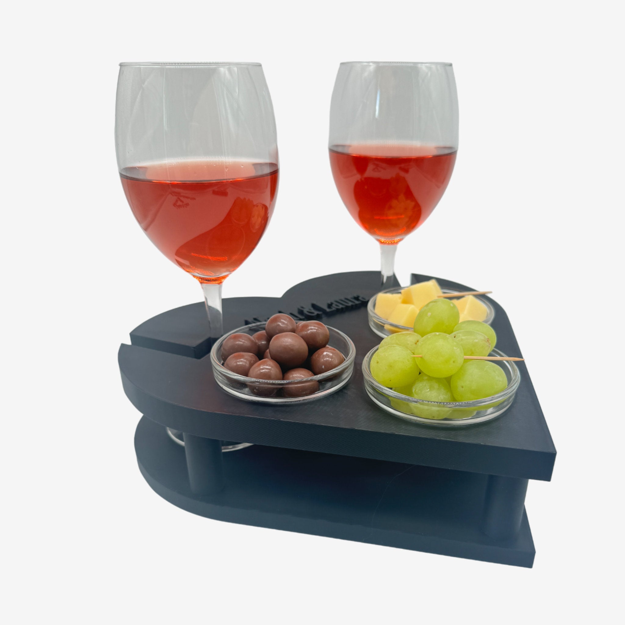 Couchbuddy Weinhalter - Herzform inkl. 2 Glasschalen