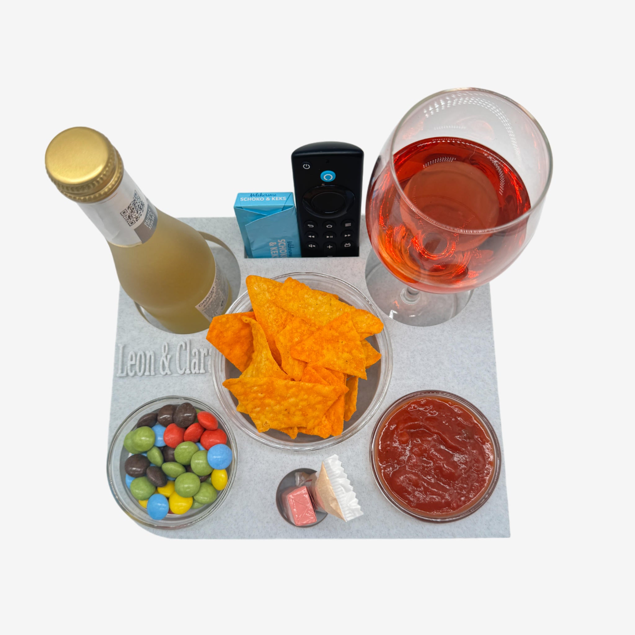 Couchbuddy Eckig mit 2 Glasschalen - Marmor-Optik