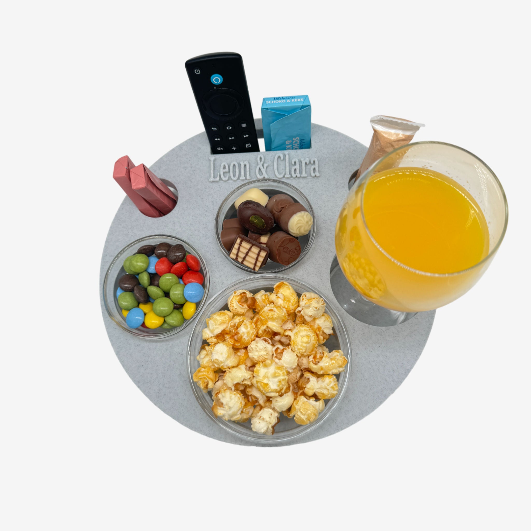 Couchbuddy Rund inkl. 2 Glasschalen - Marmor-Optik