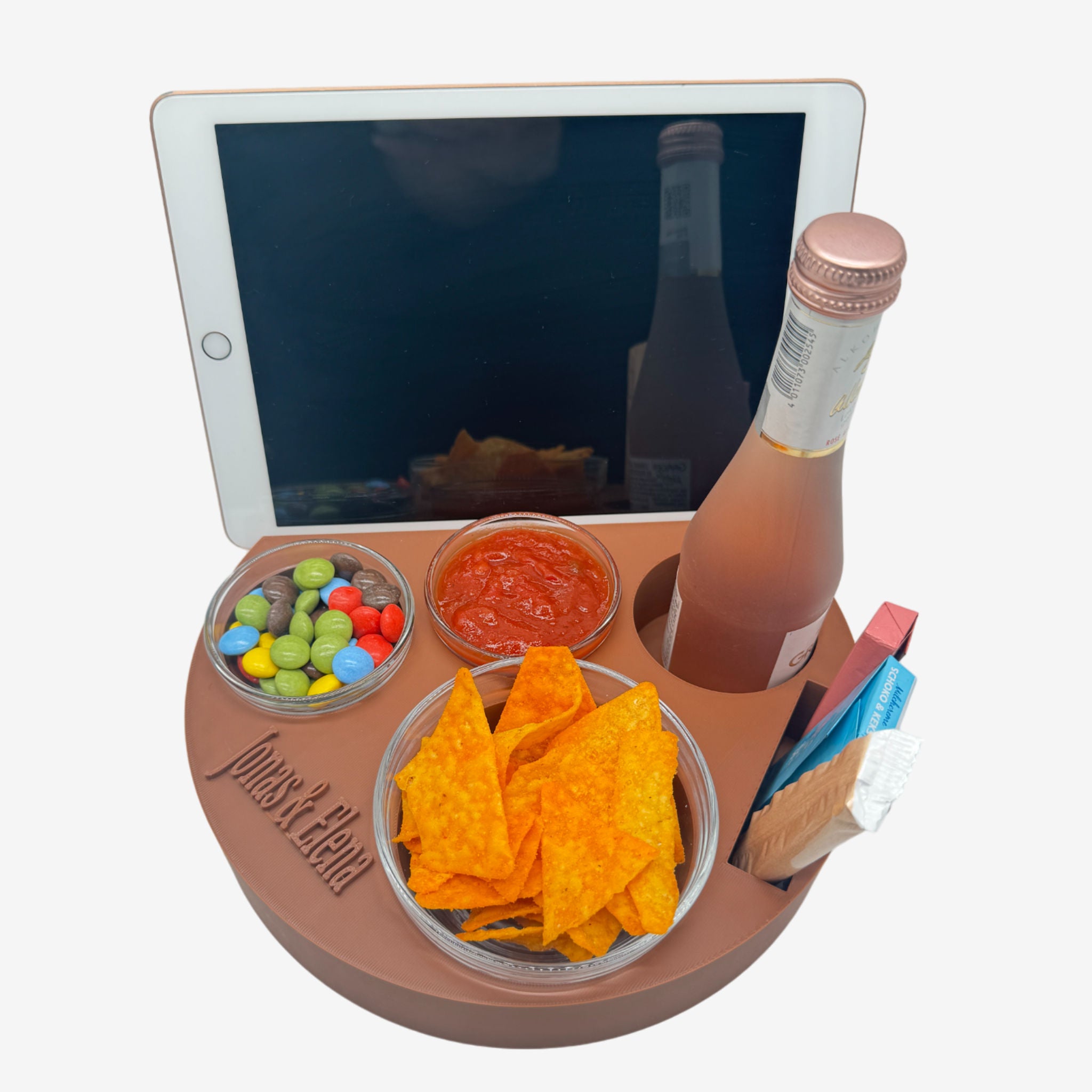 Couchbuddy Rund mit Tablethalter und 2 Glasschalen