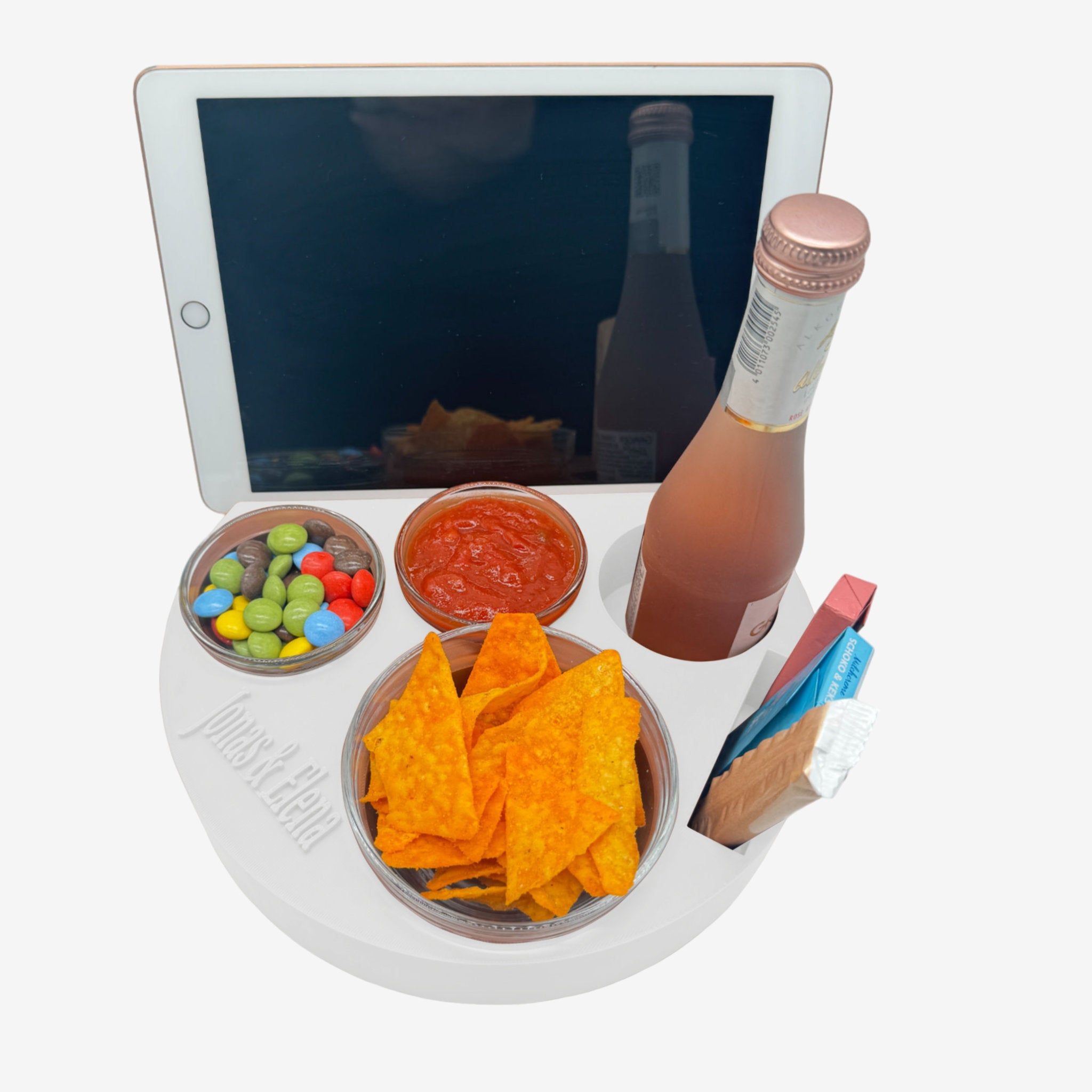 Couchbuddy Rund mit Tablethalter und 2 Glasschalen