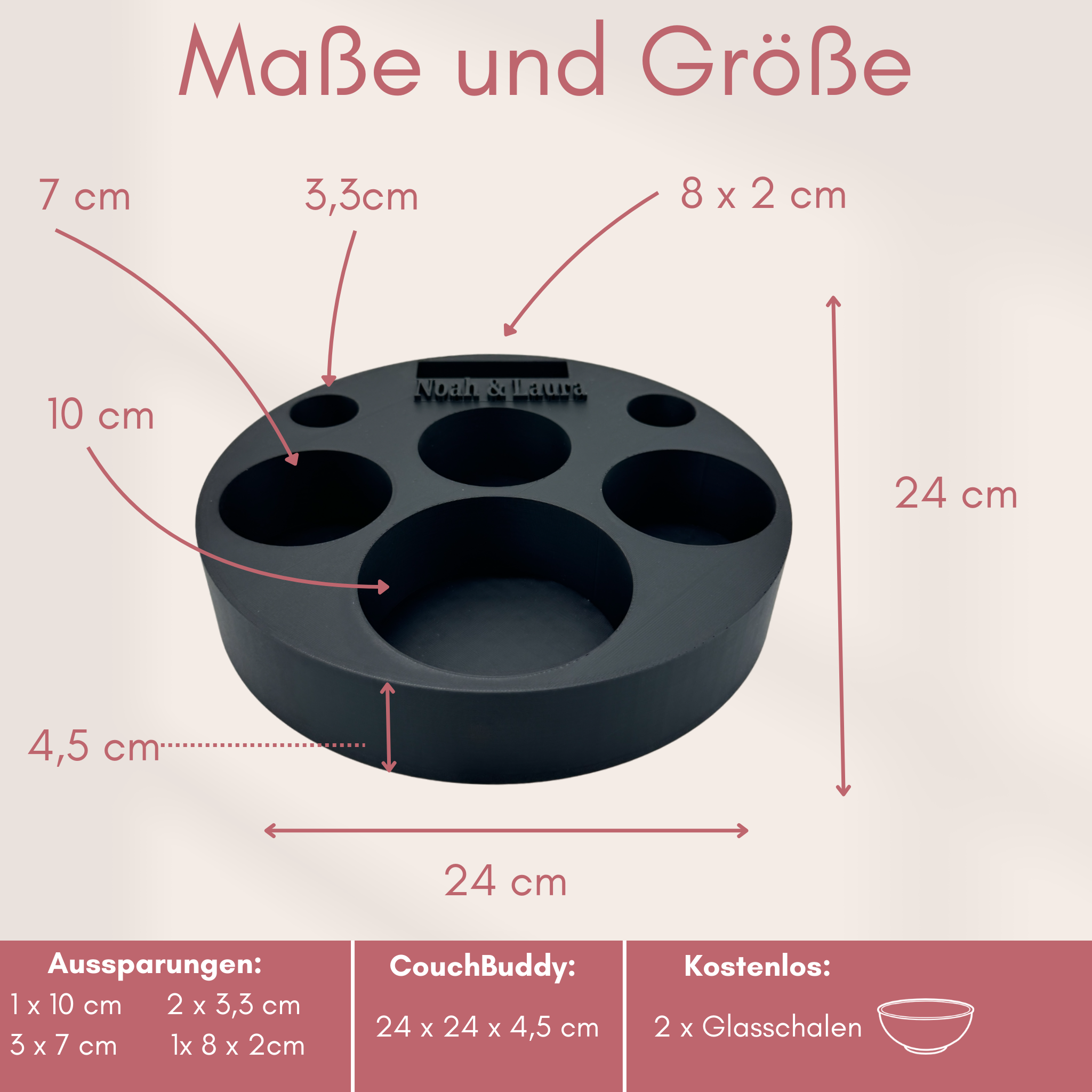Couchbuddy Rund mit 2 Glasschalen - Gefüllte Form