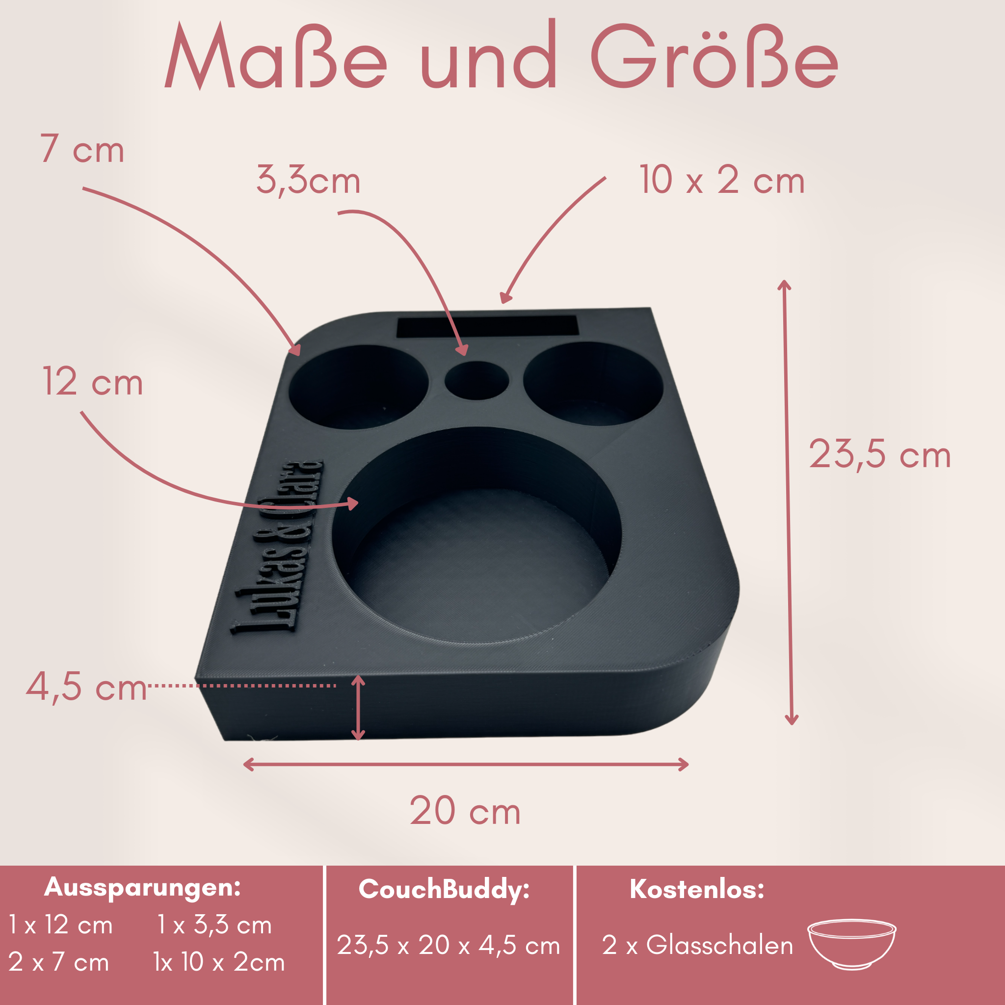 Couchbuddy Eckig inkl. 2 Glasschalen - Gefüllte Form