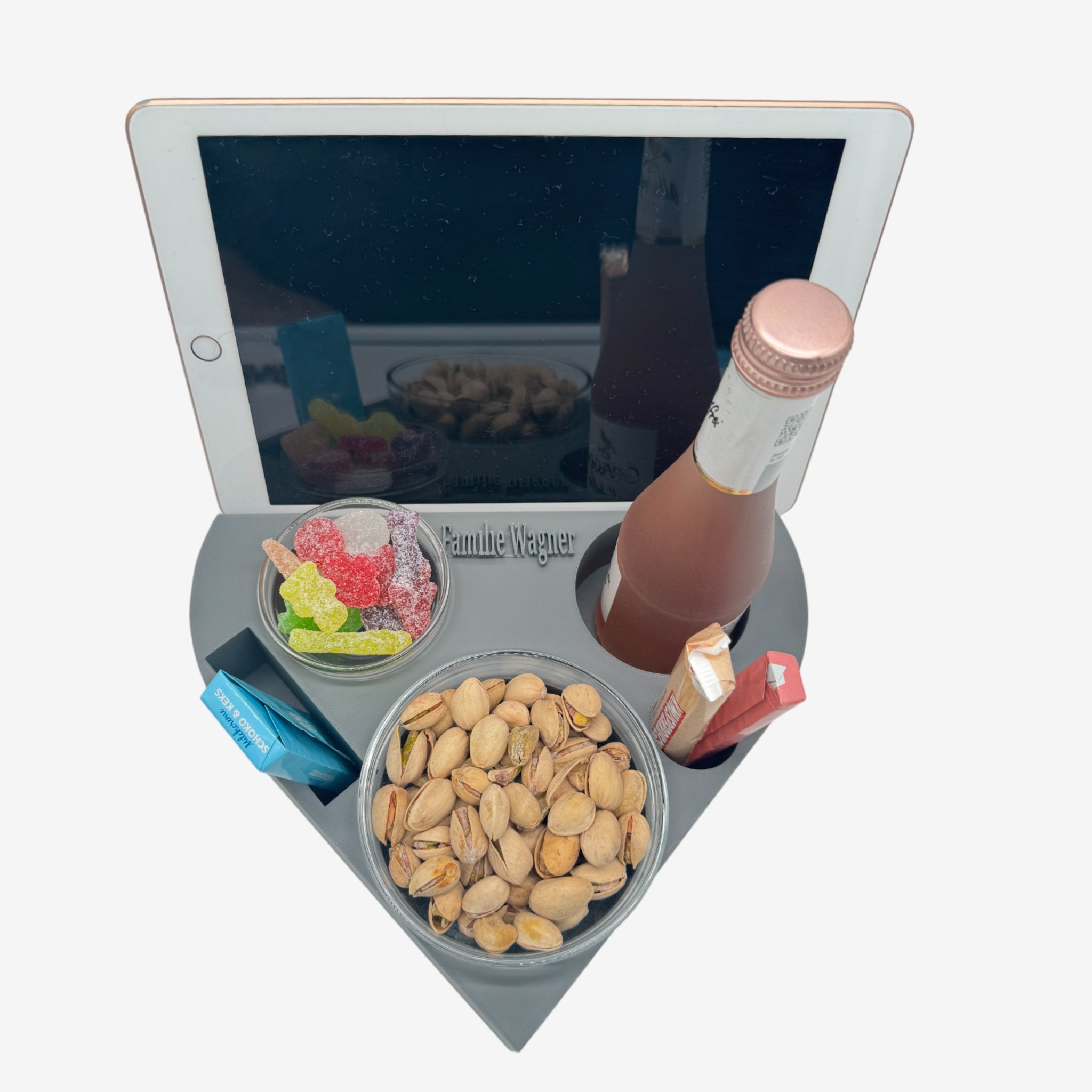 Couchbuddy Herzform mit Tablethalter und 2 Glasschalen