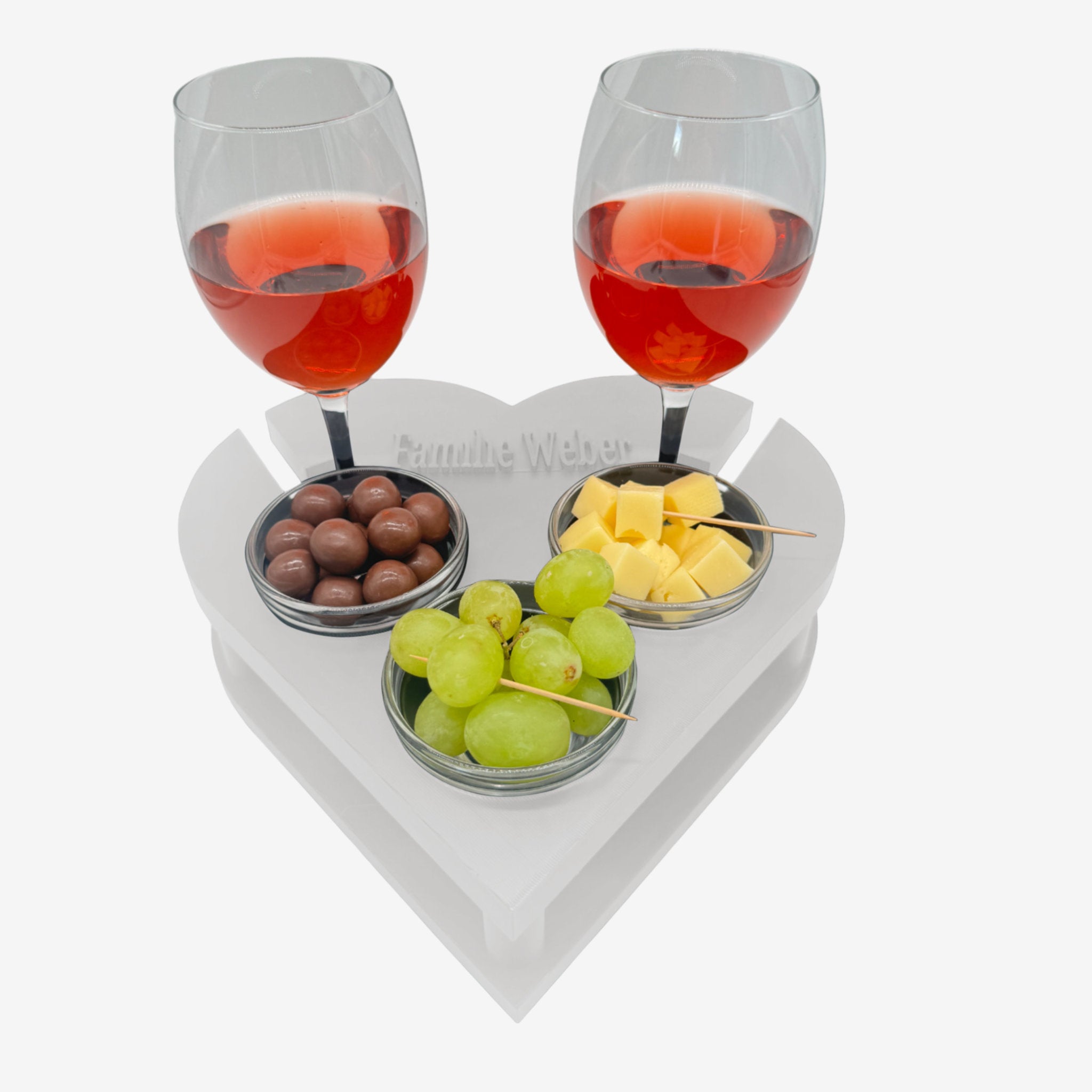 Couchbuddy Weinhalter - Herzform inkl. 2 Glasschalen