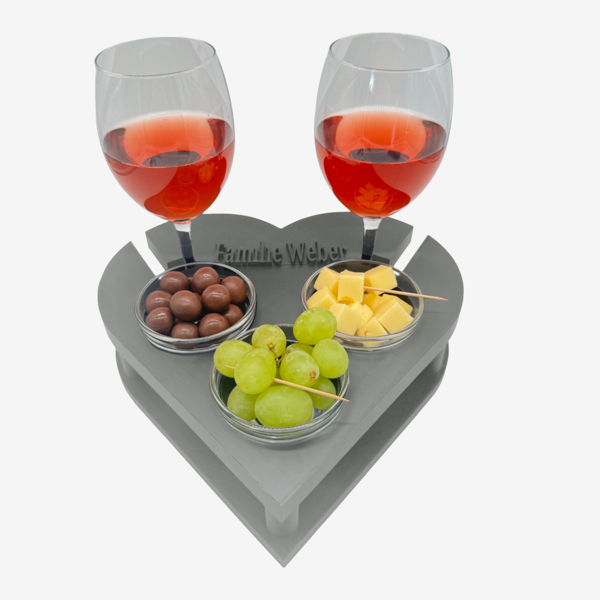 Couchbuddy Weinhalter - Herzform inkl. 2 Glasschalen
