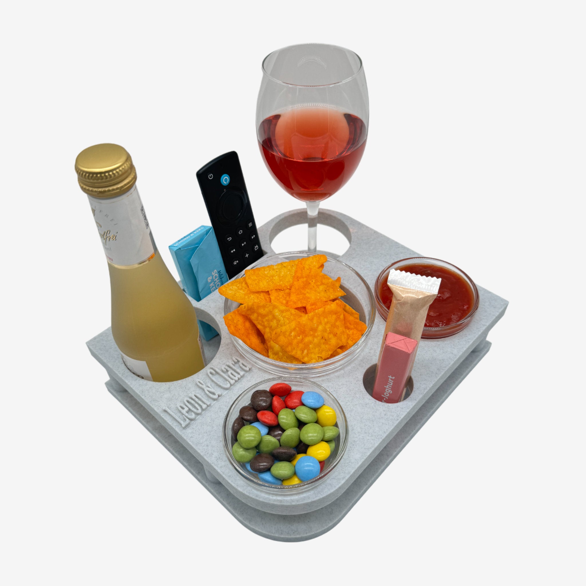 Couchbuddy Eckig mit 2 Glasschalen - Marmor-Optik