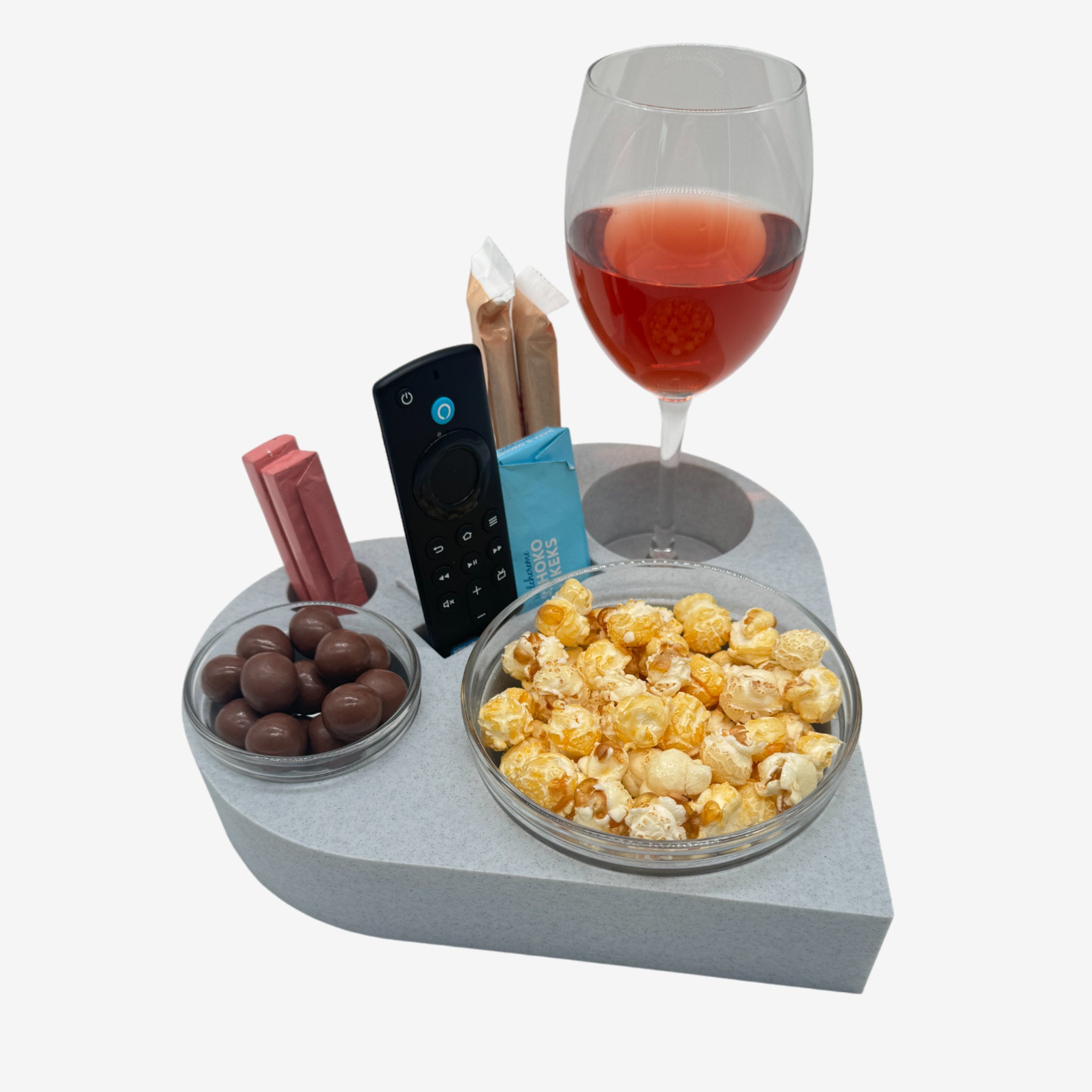 Couchbuddy Herzform inkl. 2 Glasschalen - Marmor-Optik