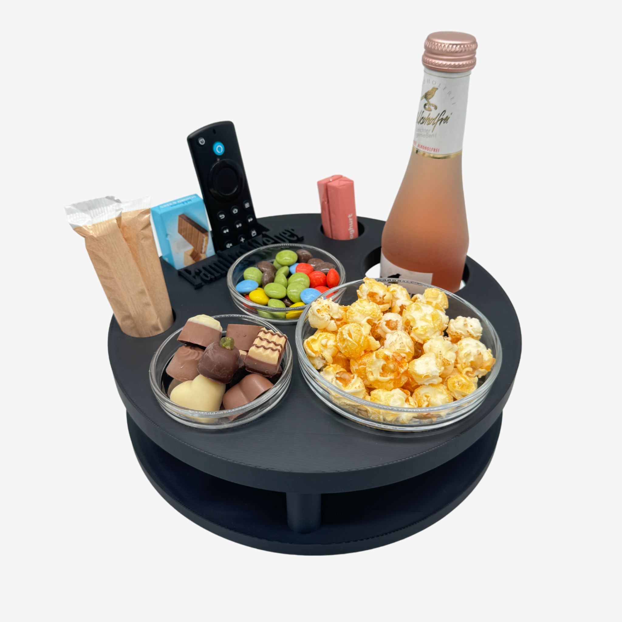Couchbuddy Rund mit 2 Glasschalen - Freie Form