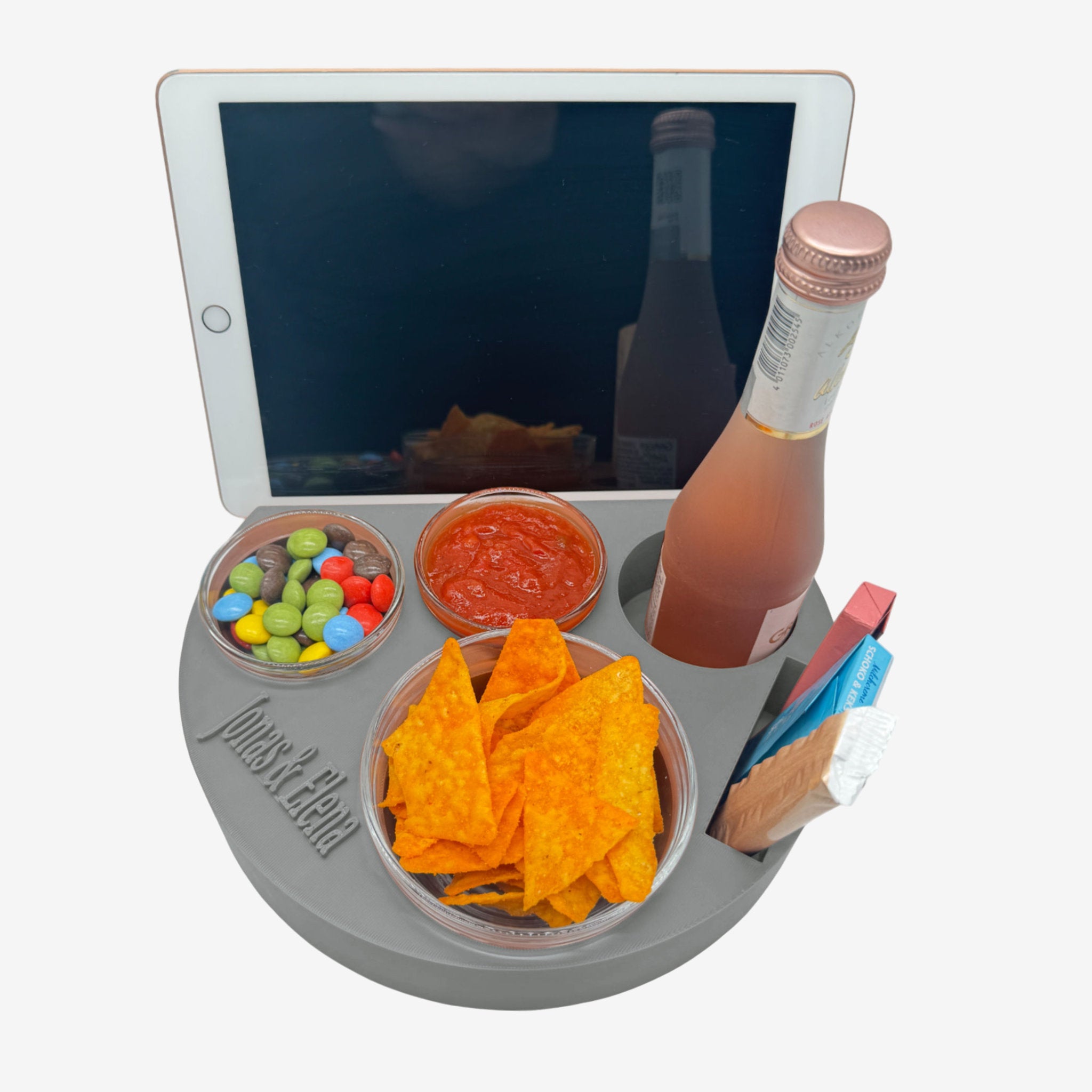 Couchbuddy Rund mit Tablethalter und 2 Glasschalen
