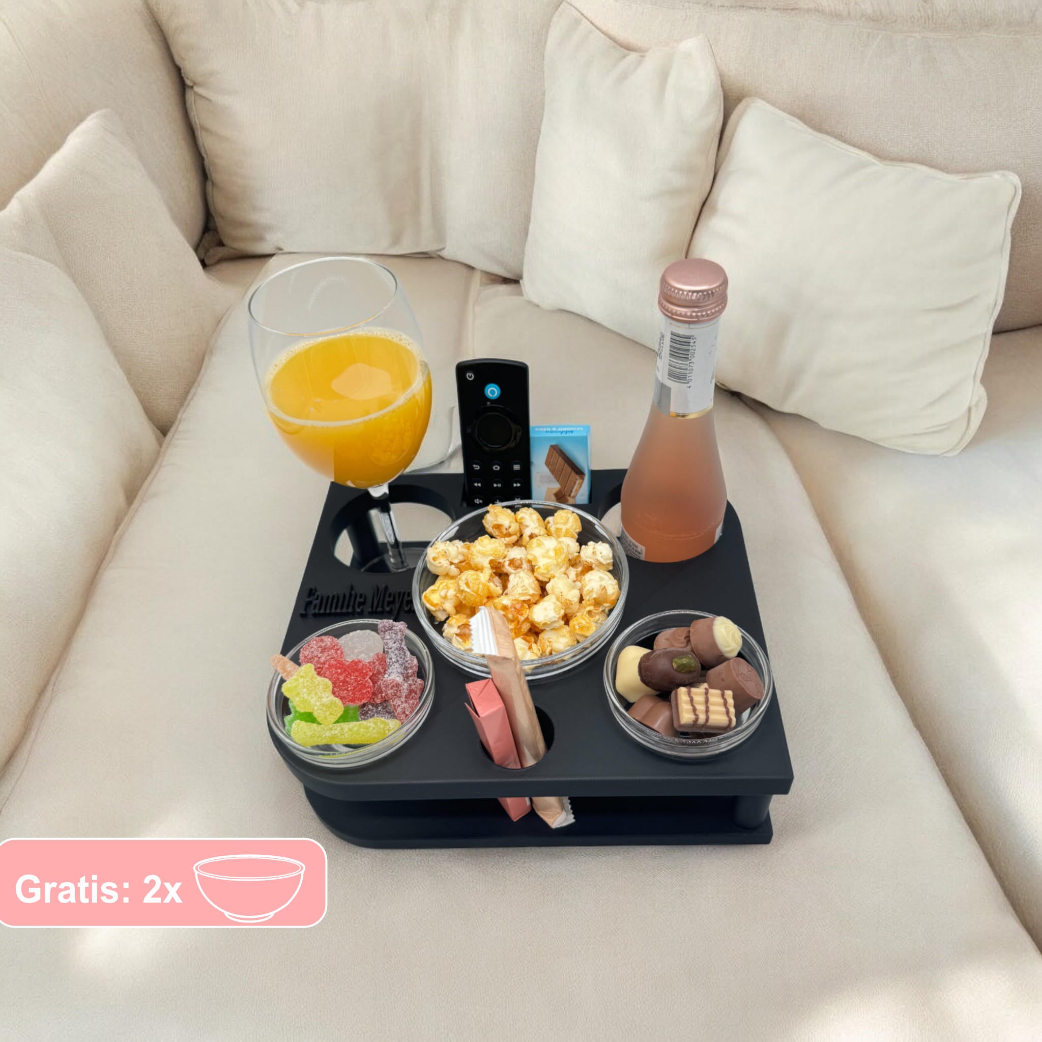 Couchbuddy Eckig mit 2 Glasschalen - Freie Form