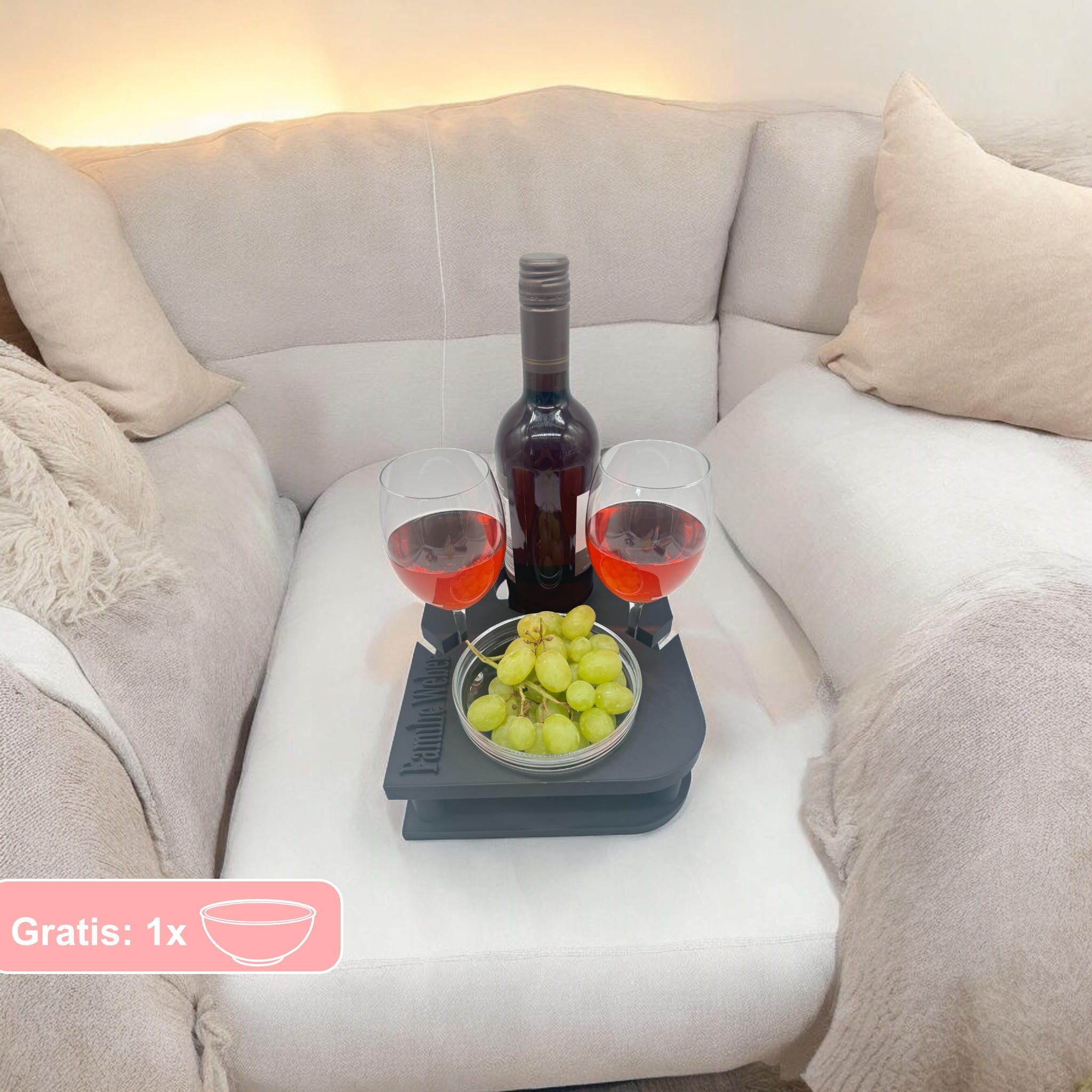 Couchbuddy Weinhalter - Eckig inkl. 1 große Glasschale