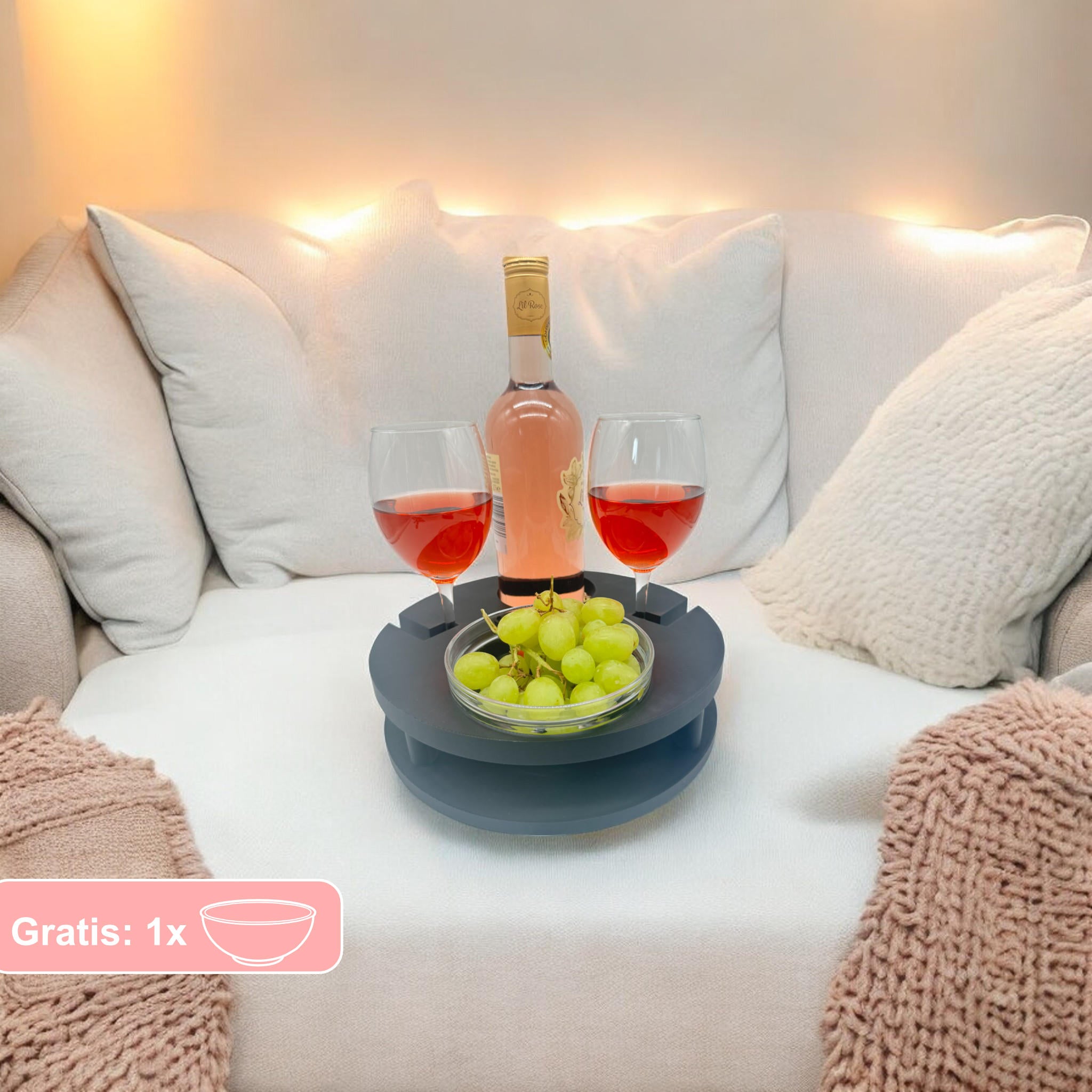 Couchbuddy Weinhalter - Rund inkl. 1 große Glasschale