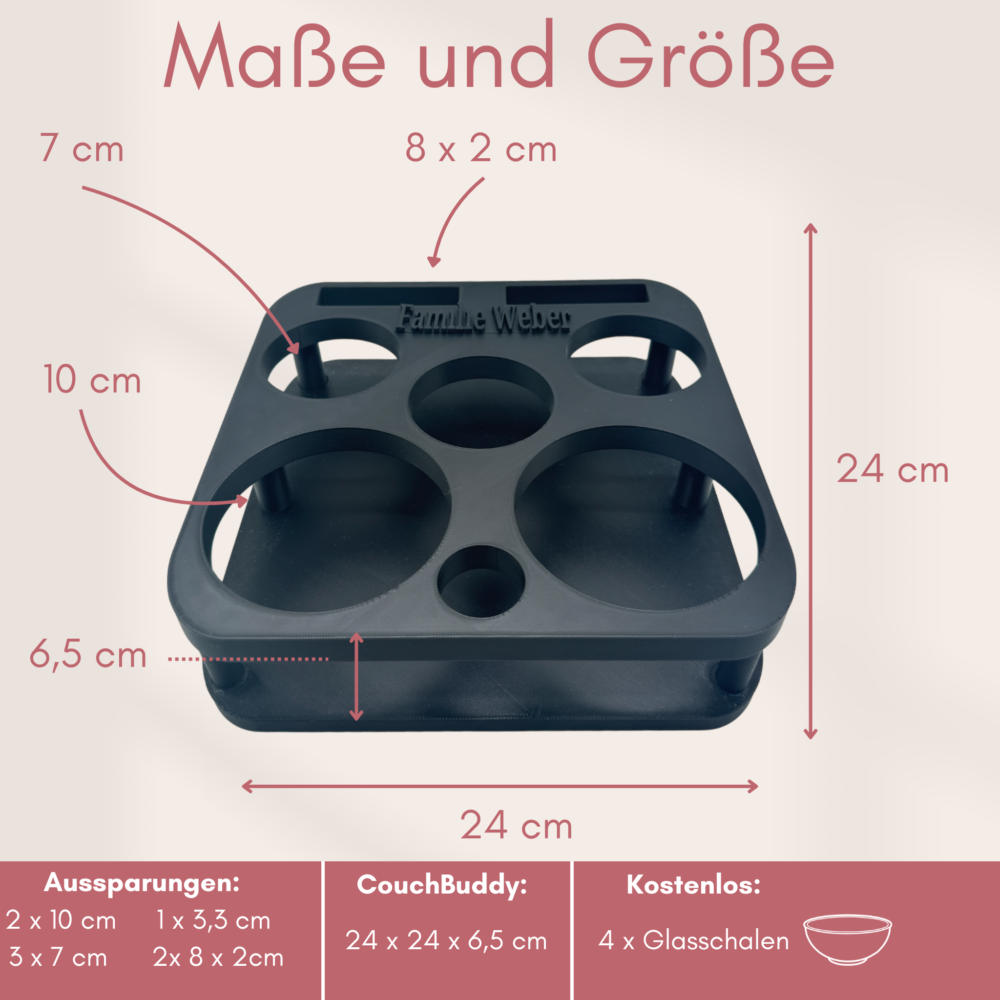 Couchbuddy Eckig inkl. 4 Glasschalen - Freie Form
