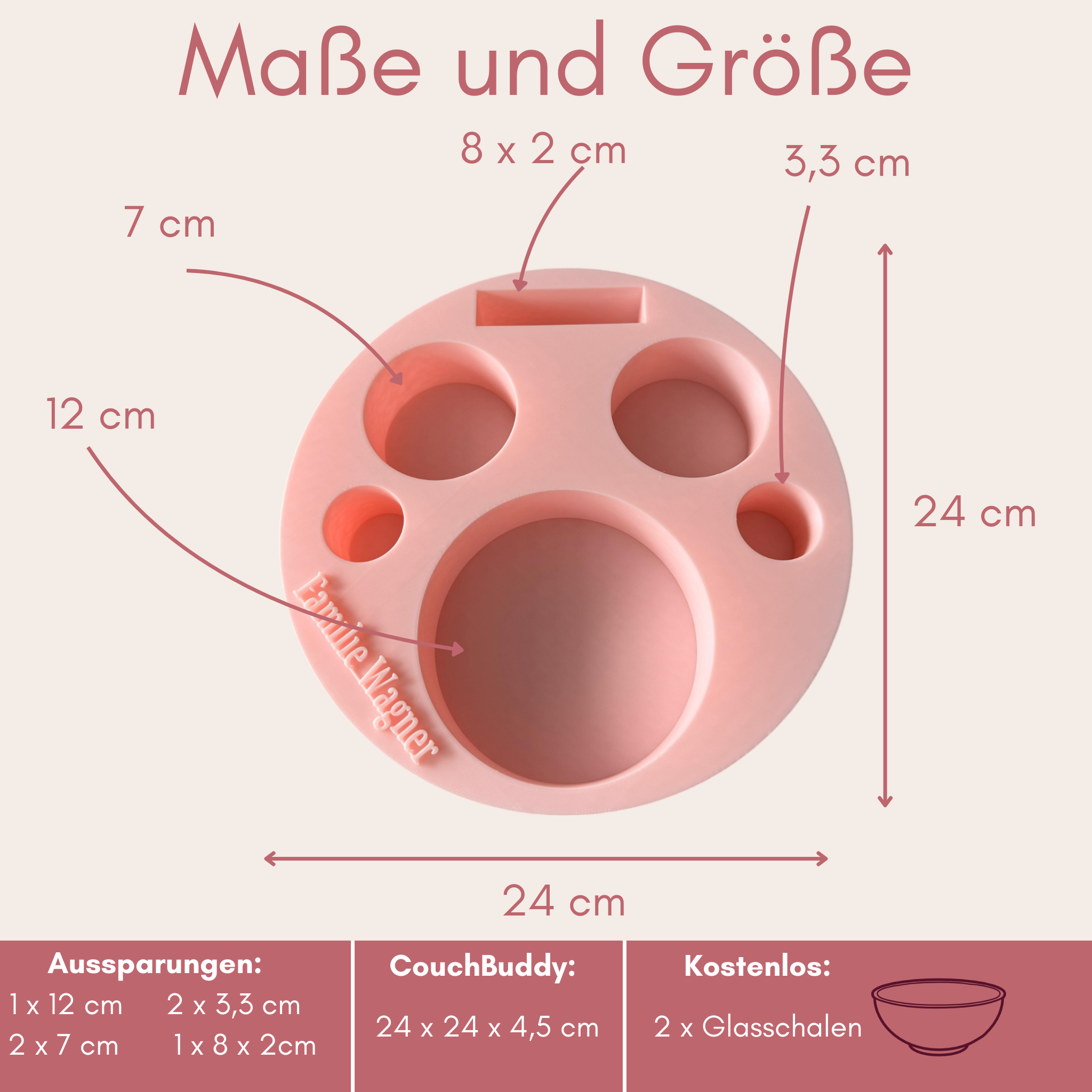 Couchbuddy Rund inkl. 2 Glasschalen - Special Edition - Gefüllte Form