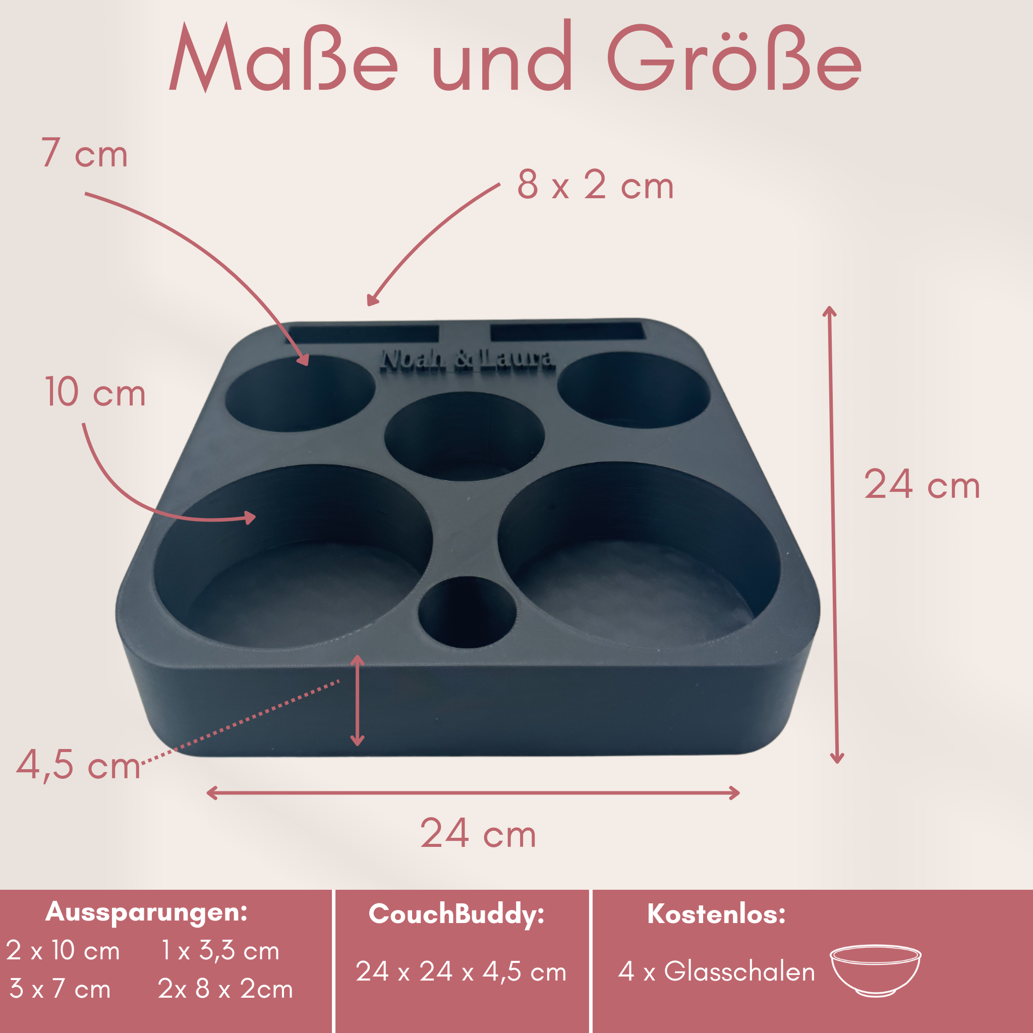 Couchbuddy Eckig inkl. 4 Glasschalen - Gefüllte Form