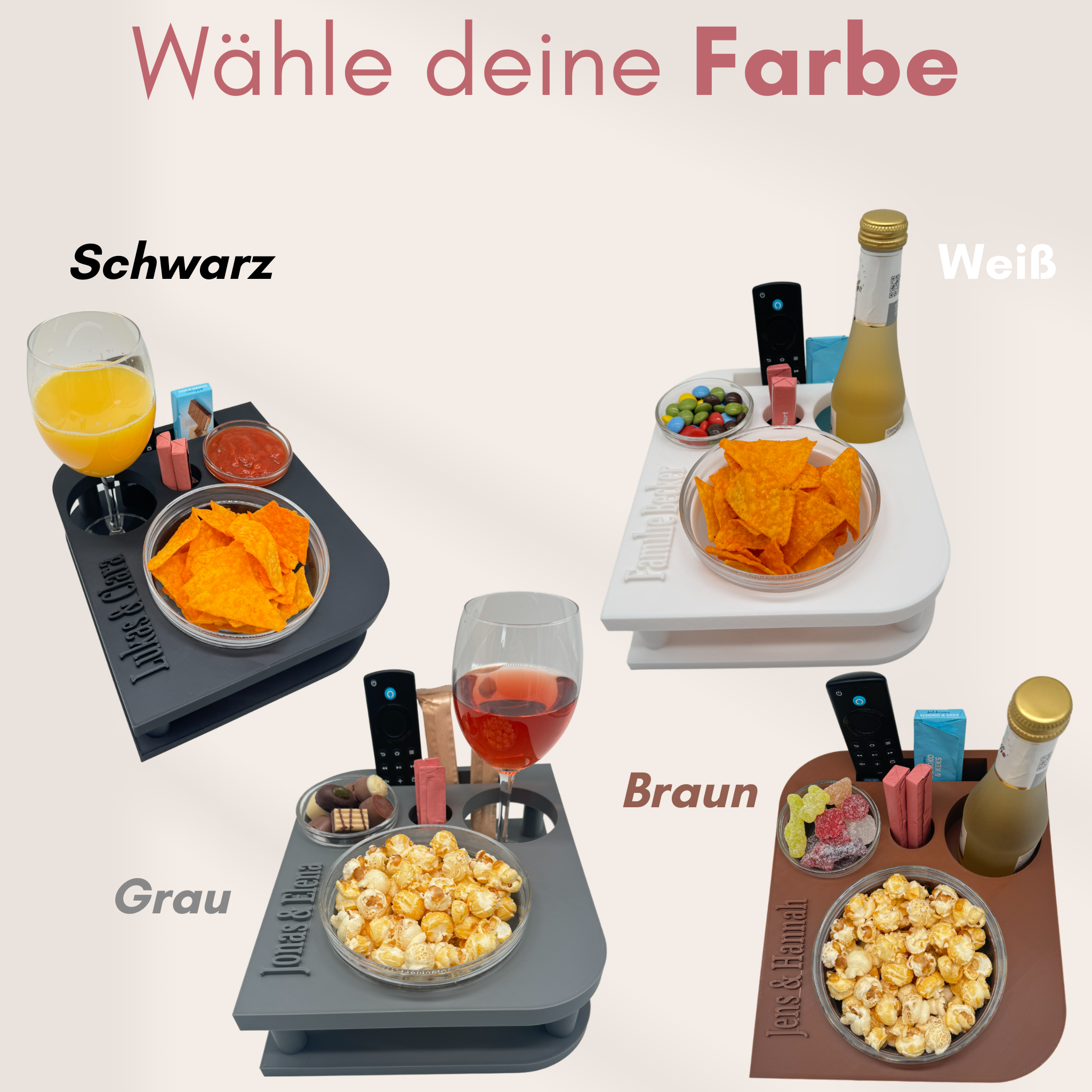 Couchbuddy Eckig inkl. 2 Glasschalen - Freie Form