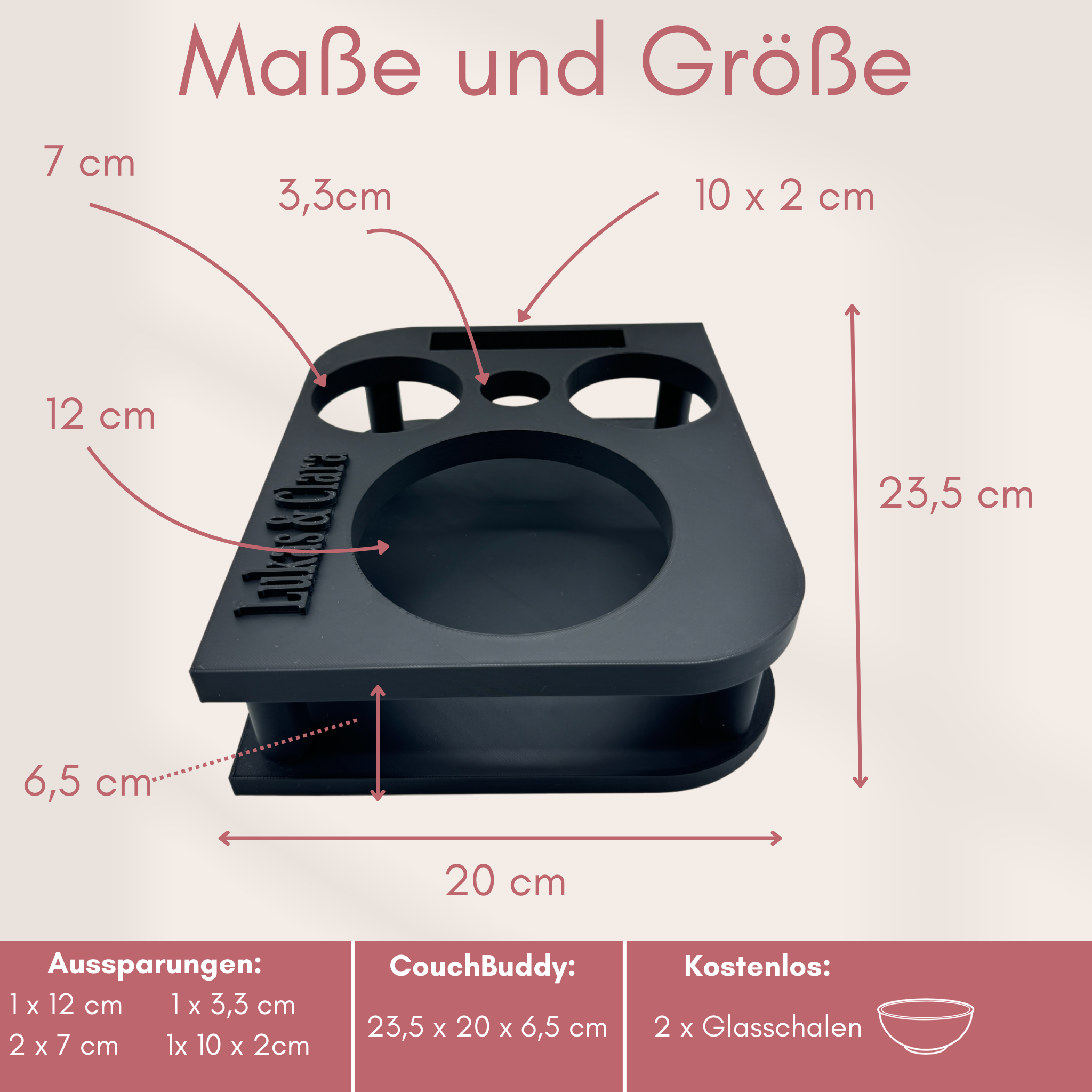 Couchbuddy Eckig inkl. 2 Glasschalen - Freie Form