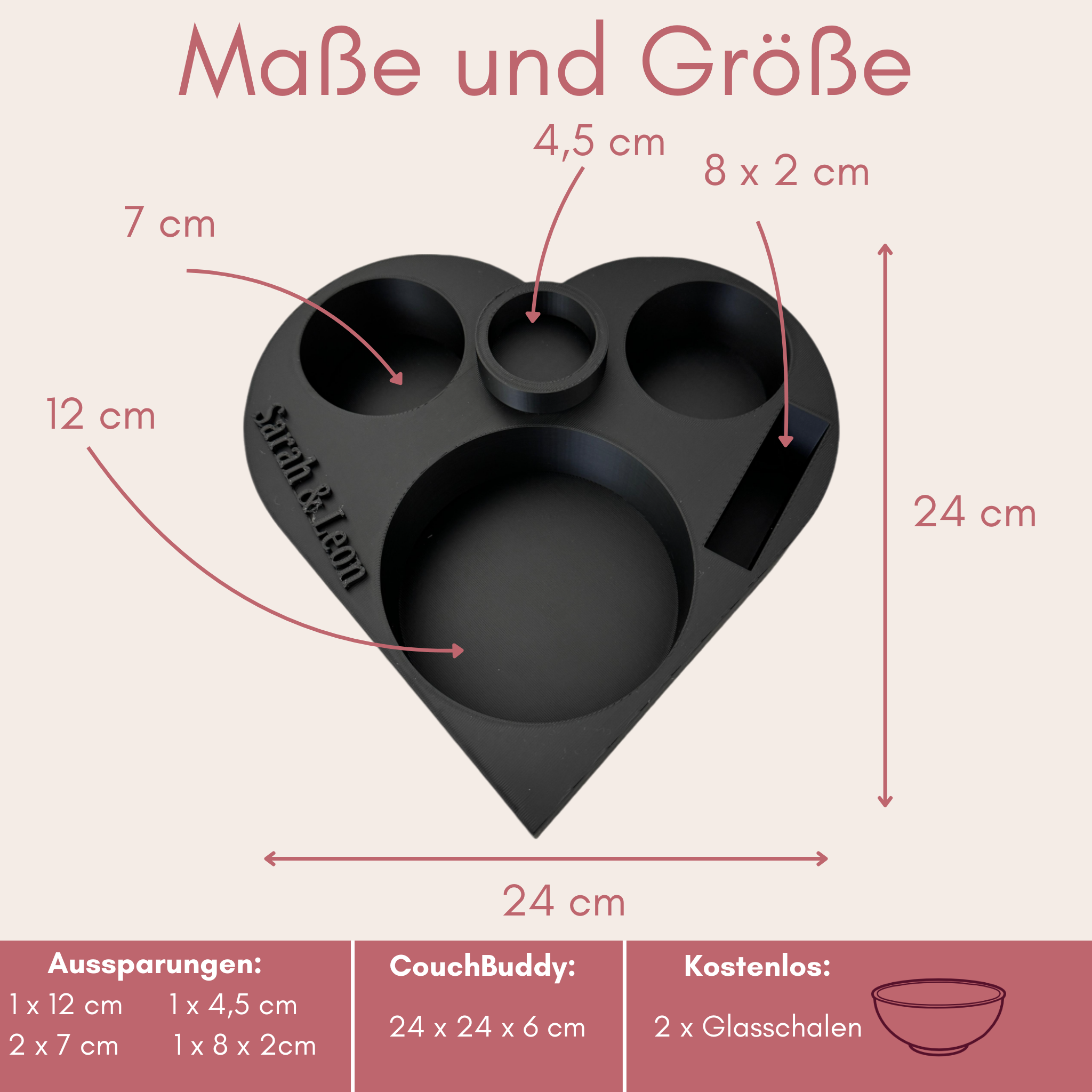 Couchbuddy Herzform mit Teelichthalter inkl. 2 Glasschalen - Gefüllte Form